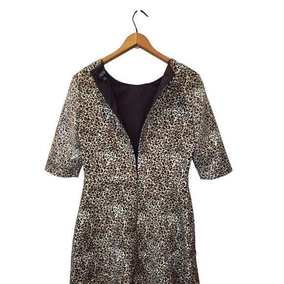 Saloni Celia C Leopard Print with Sequin Short Sleeves Mini Dress Size 10 - Picture 6 of 12